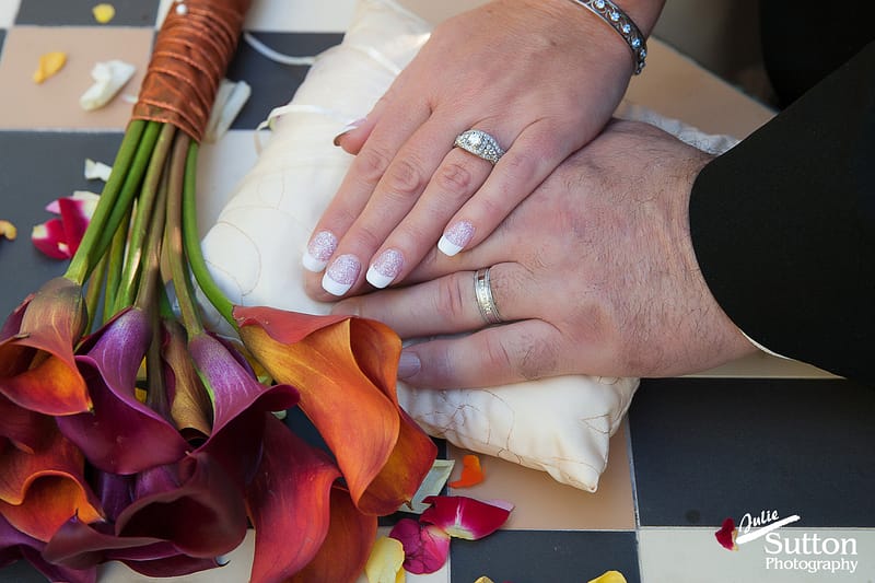 Newhall Mansion rings on bouquet